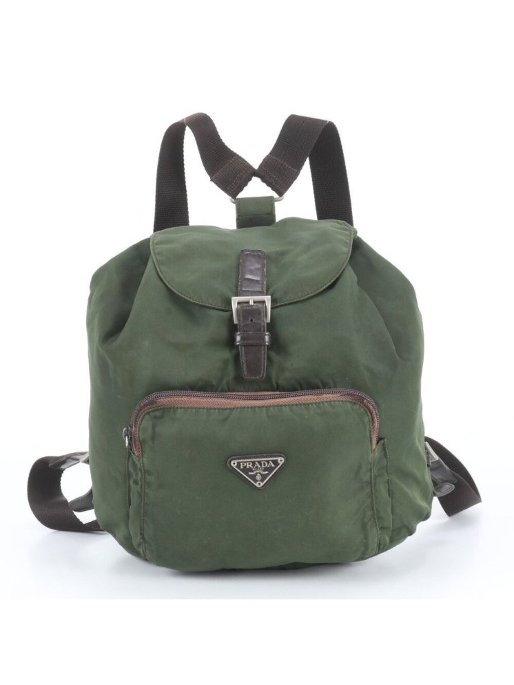 Prada Tessuto Nylon Triangle Logo Leather Backpack